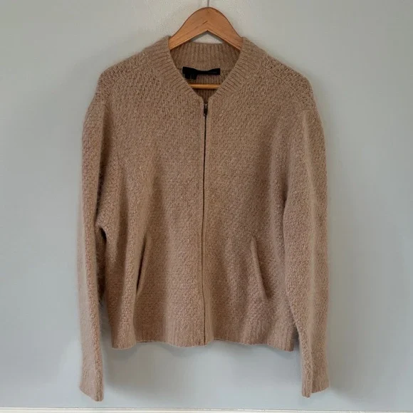 360 Cashmere Sweater Wool Zipper Cardigan Beige Sz Small Grandpacore Neutral - Picture 4 of 12